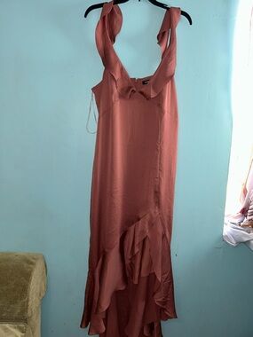 Express Rust Ruffle-Trim High-Low Slip Dress